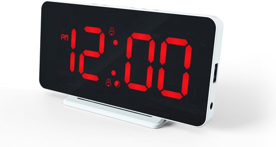 Caliber Slimline - Wekker - Digitale Klok - Slaapkamer - Twee alarmen - Groot Rood Display - USB Oplader - Wit (HCG022)