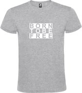 Grijs  T shirt met  print van "BORN TO BE FREE " print Wit size S