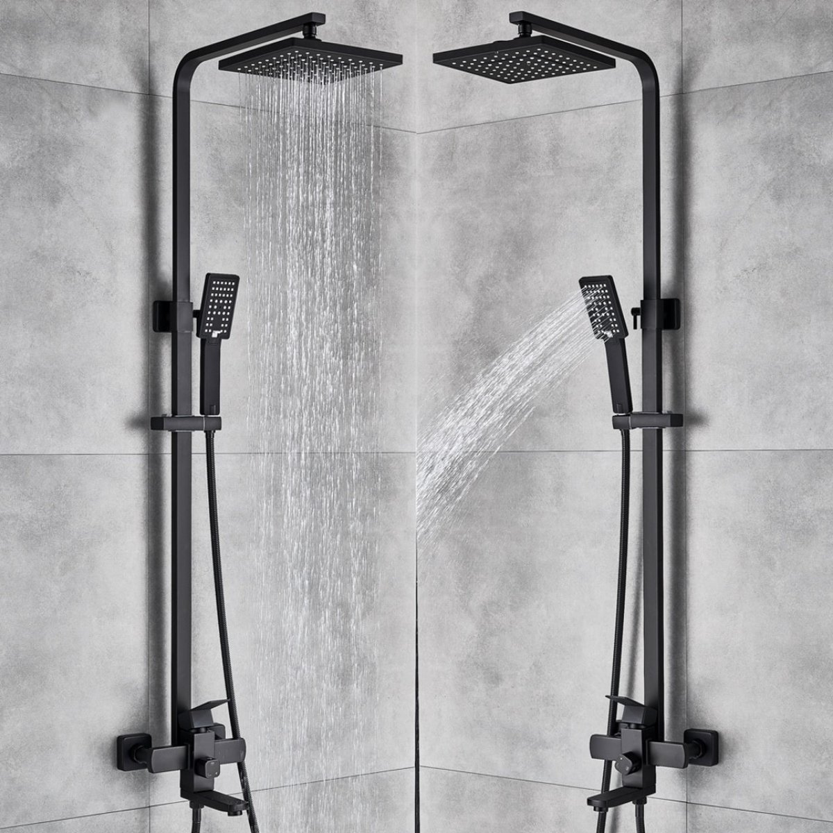 PiProducts Zwarte Regen Douche Bad Kraan Wall Mounted Bad