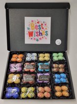 Paaseieren Proeverij Pakket | Box met 16 verschillende smaken paaseieren en Mystery Card 'Best Wishes' met geheime boodschap + PaasProeverij Scorekaart | Verrassingsbox Pasen | Cad