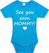 Baby rompertje met leuke tekst | See you soon mommy! |zwangerschap aankondiging | cadeau papa mama opa oma oom tante | kraamcadeau | maat 68 blauw