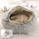 Pluche Hondenmand Grijs - Kattenmand 50cm*50cm Polyester - Velvet - Dieren mand met dichte bovenkant