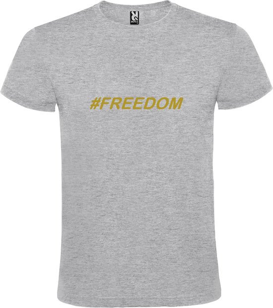 Grijs  T shirt met  print van "# FREEDOM " print Goud size XL
