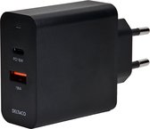 DELTACO USBC-AC137 Wandoplader met dubbele poorten - USB-A, USB-C PD - 36W - Zwart