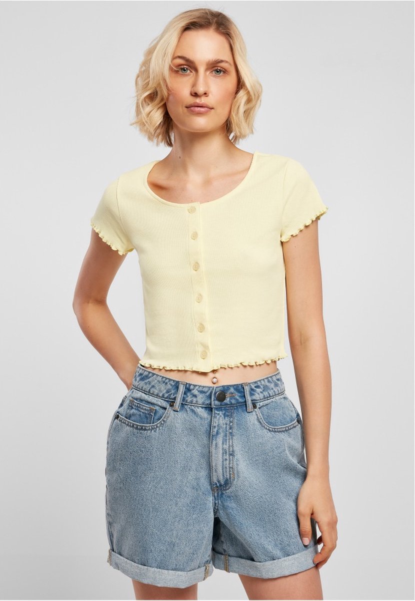 Urban Classics Cropped Button rib Crop top 5XL Geel