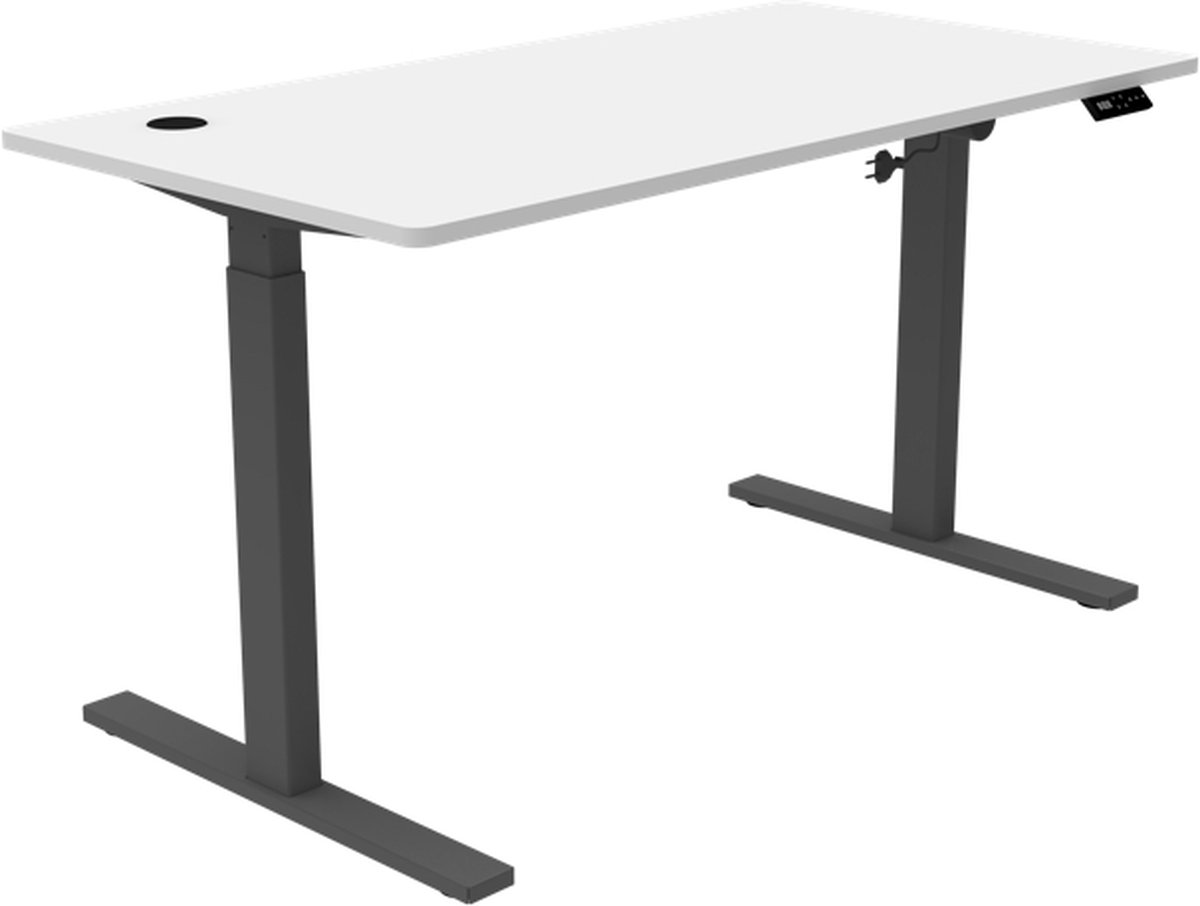 Zit sta bureau elektrisch verstelbaar | 140x70 cm | frame zwart - blad wit | Memory bediening