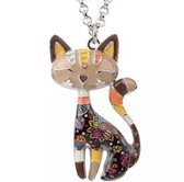 Ketting-Emaille-Poes-Bruin-Metaal-50 cm-Charme Bijoux