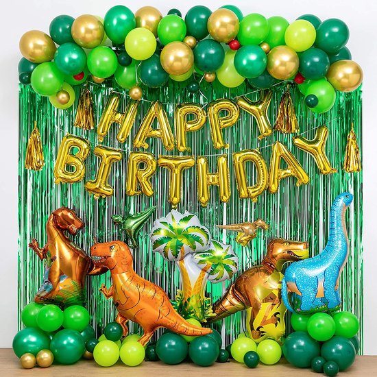 GROOT Ballonpakket met dinosaurussen, palmboom, Happy Birthday