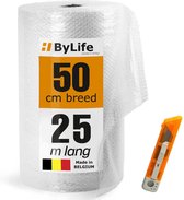 ByLife® Noppenfolie - Ideaal om breekbare spullen te verpakken - Luchtkussenfolie - Effectief voor verpakkingsmaterialen - Verpakkingsfolie - 50 cm x 25 m - 80 MY