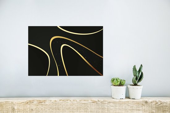Poster Gouden golven op een zwarte achtergrond - 30x20 cm