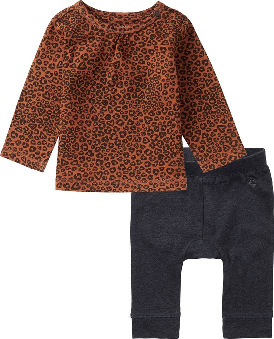 Noppies - ensemble de vêtements - 2 pièces - pantalon Seaton Charcoal - chemise Mkuze marron avec imprimé panthère - Taille 68