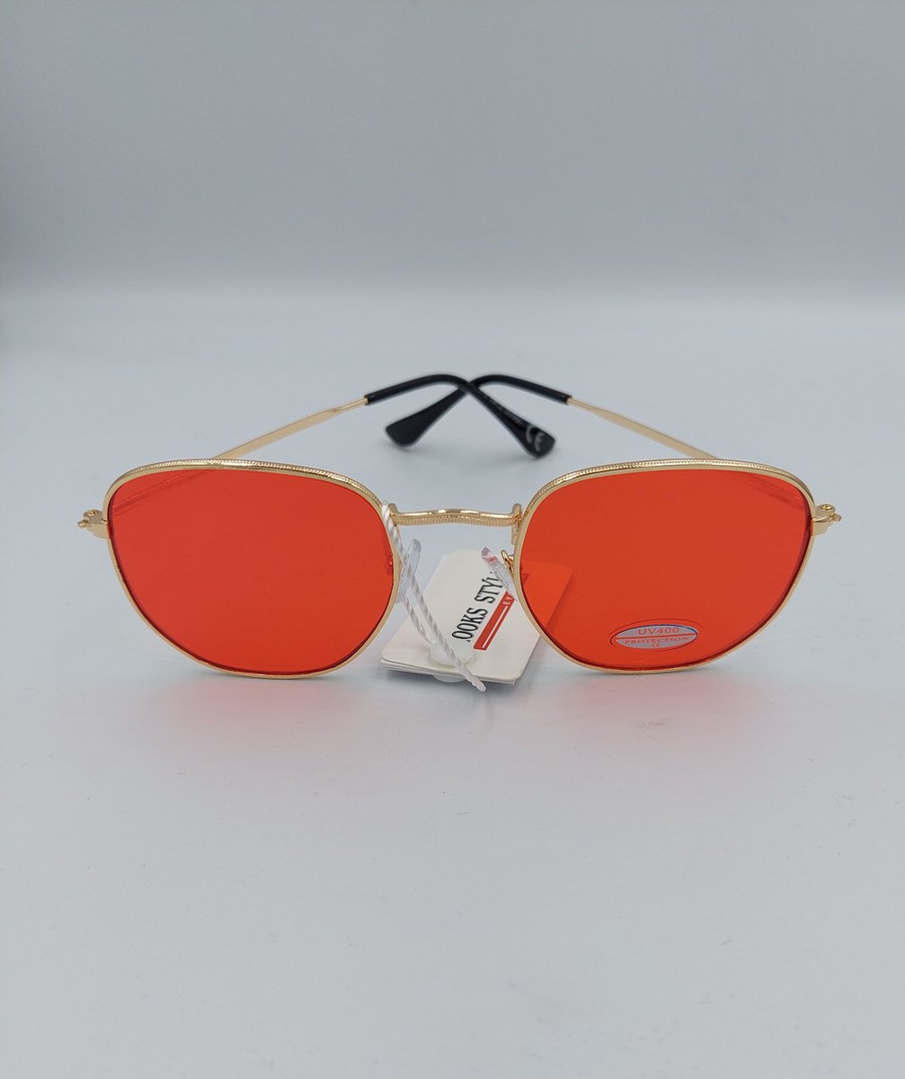 Zonnebril - Hippie Bril - Vintage - Rode Glazen - Sunglasses - Retro - Festival - Feestjes - Themafeest - Unisex - Zondersterkte - UV400 - One size - Incl Bril Hoesje