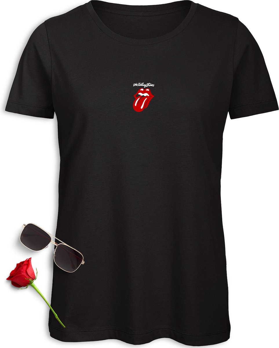 Dames t Shirt Rolling Stones - Vrouwen tShirt The Rolling Stones Tong - Maten: S M L XL XXL - Shirt kleur: Zwart.