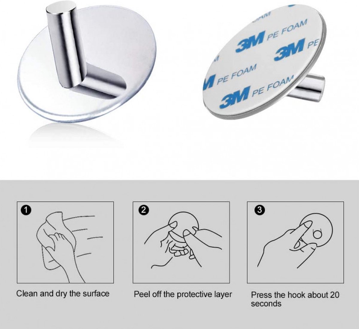 Celbon Zelfklevende Handdoek Haken - 2 Stuks - Chrome Metaal RVS - Glimmend - Glans - Badkamer - Keuken - Gang - ophangen - Haak