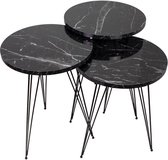 Set van 3 | Sierra Salontafel Set | Marmeren look |  Zwart | Luxe design | Marmer | Bijzettafel | Sofa tafel Ovaal | Woonkamer tafel | Salon tafel