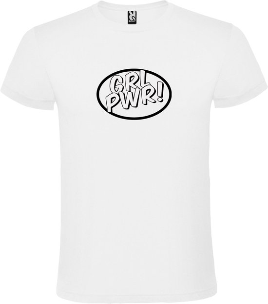Wit t-shirt met 'Girl Power / GRL PWR' print Zwart Maat L