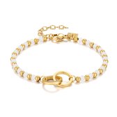 Bracelet Twice As Nice en acier inoxydable doré, 2 cercles, cristaux blancs 16 cm+3 cm
