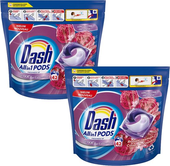 Dash & Lenor All-In-1 Pods Robijn Jasmijn - 2 x 42 Wasbeurten - Voordeelverpakking
