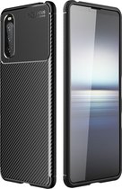 Mobigear Hoesje geschikt voor Sony Xperia 10 III Telefoonhoesje Flexibel TPU | Mobigear Racing Backcover | Xperia 10 III Case | Back Cover - Zwart