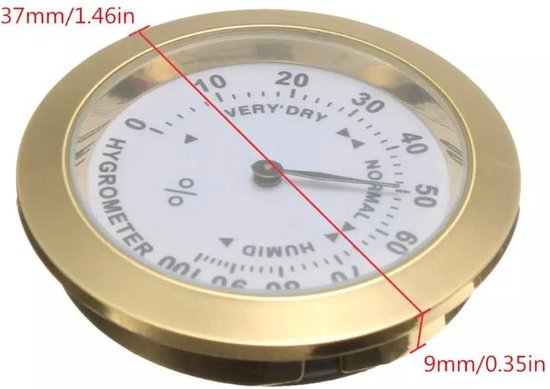 Hygrometer - analoog - goudkleurig - 37 mm groot - 9 mm dik - kleine hygrometer - vochtmeter - Merkloos