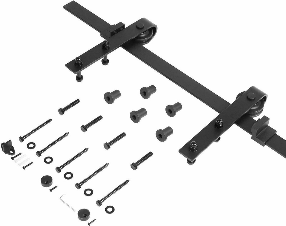 Schuifdeursysteem Railsysteem, Schuifdeur Systeem met Rail - 10FT/3 meter Schuifdeursysteems Voor Enkele Deur, Complete Set met Hangrollen Schuifdeursysteem Railsysteem, Schuifdeur Systeem met Rail - 10FT/3 meter Schuifdeursysteems Voor Enkele Deur, Complete Set met Hangrollen