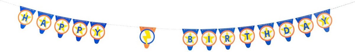 Vlaggenlijn "Happy Birthday" Sherrif - Blauw / Geel / Wit - Papier - 3 meter - Verjaardag - Birthday - Feestje - Party - Feest - Slinger - Vlag - Vlaggenlijn
