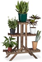 plantenstandaard hout - 3 etages - binnen - 82,5 x 83 x 28,5 cm - donkerbruin