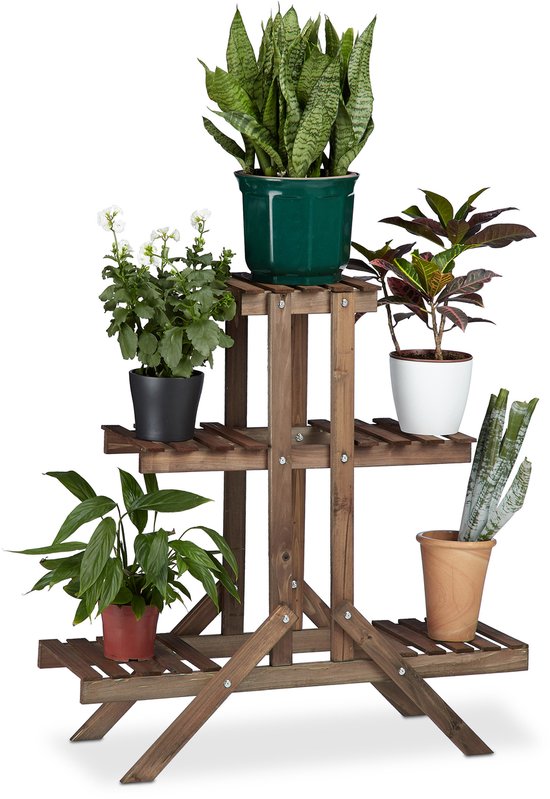 Relaxdays plantentrap met rankhulp, 2 tredes, bloempotten