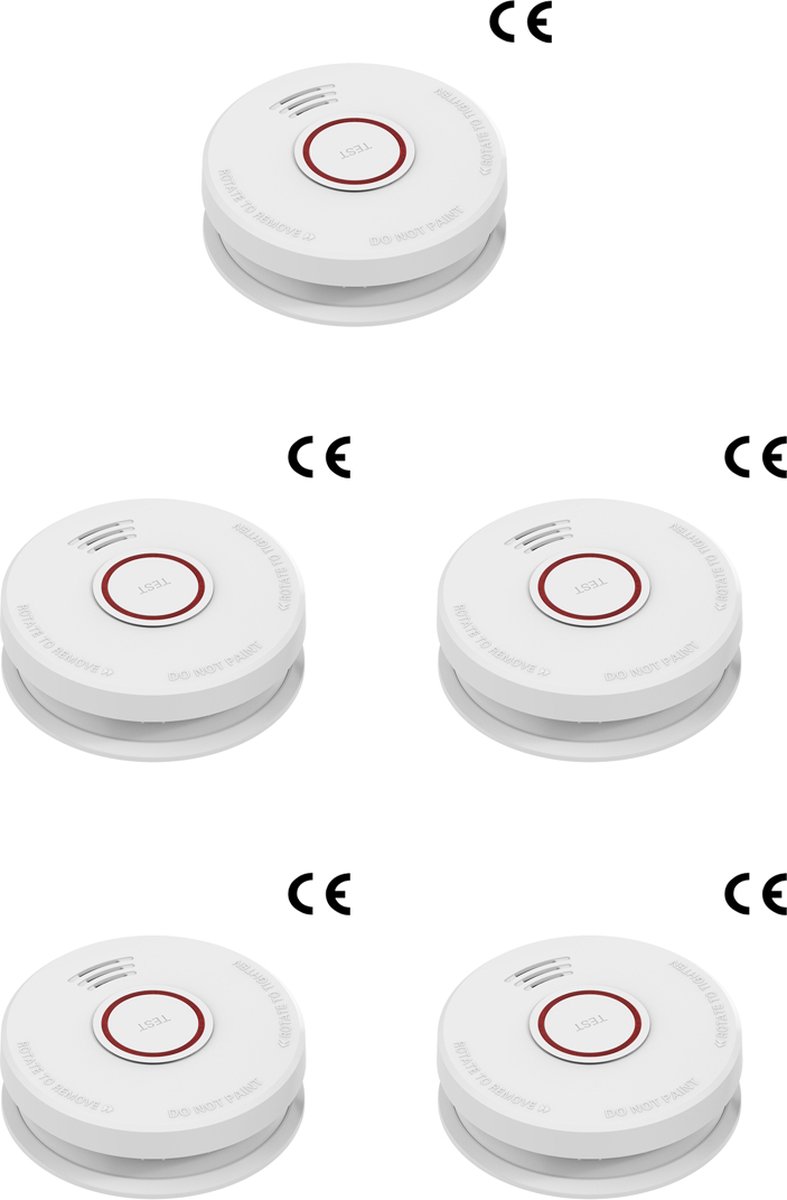 DVM-SB90-5: set met 5x optische rookmelder. Werkt op batterij. Garantie 10 jaar. Voldoet aan Europese norm EN14604.