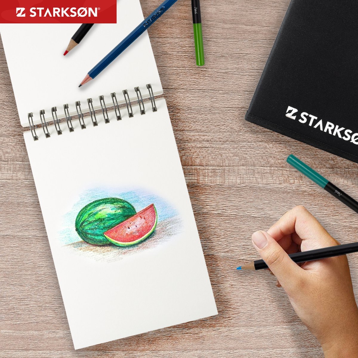 STARKSØN 145-Delige Teken Set Incl. Kleurpotloden, Schets Potloden, Houtskool, Schetsboek, Etui & Accessoires - Blending - Tekendoos Voor Volwassenen & Kinderen — afbeelding 12