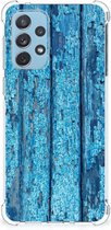 Shockproof Case Geschikt voor Samsung Galaxy A73 Telefoonhoesje met doorzichtige rand Wood Blue