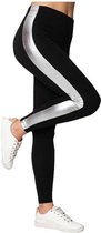 Legging- Sport legging- Katoen fashion legging 221- Zwart met zilver streep- Maat L