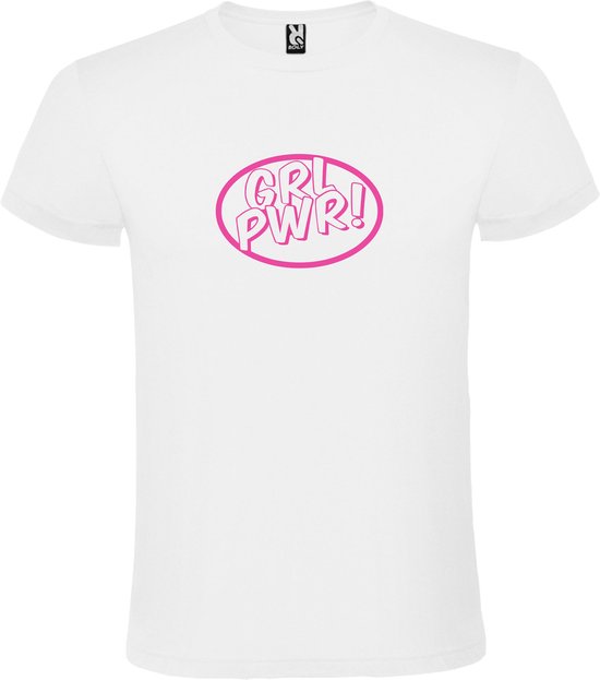 Wit t-shirt met 'Girl Power / GRL PWR' print Roze Maat 3XL