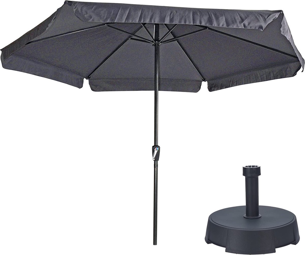 Bol.com Parasol Gemini Grijs Ø300 cm + inclusief parasolvoet 25 kg aanbieding