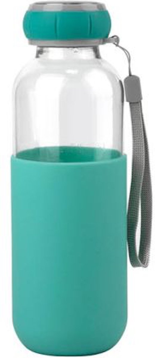 Glazen waterfles /drinkfles met siliconen bescherm hoes 400 ml - Sportfles - Bidon (Groen)