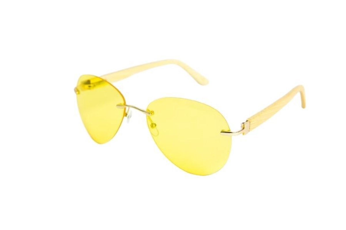 Gele zonnebril met houten pootjes