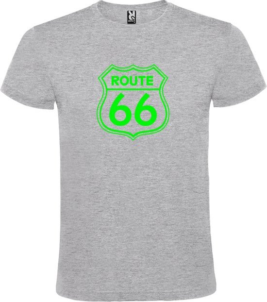 Grijs t-shirt met 'Route 66' print Neon Groen size 3XL