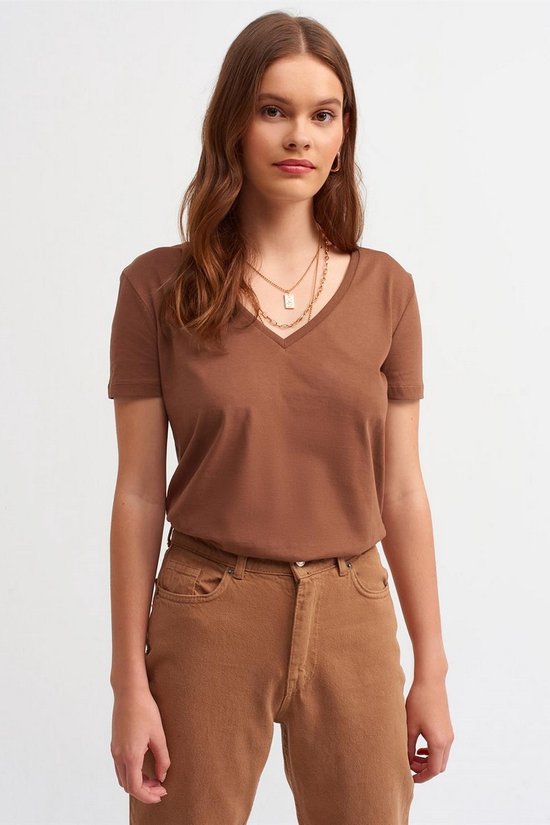 La Pera Bruin T shirt met V hals Dames Maat L bol