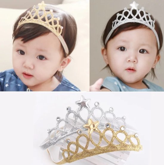 Baby Haarband goud kroon - meisje haaraccessoire prinses feest - Merkloos