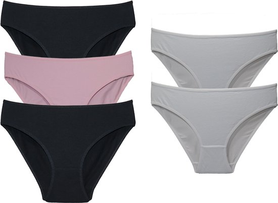 VANILLA - Dames ondergoed, Dames slip, Lingerie - 5 stuks - Egyptisch katoen - Zwart, Roze, Wit - L