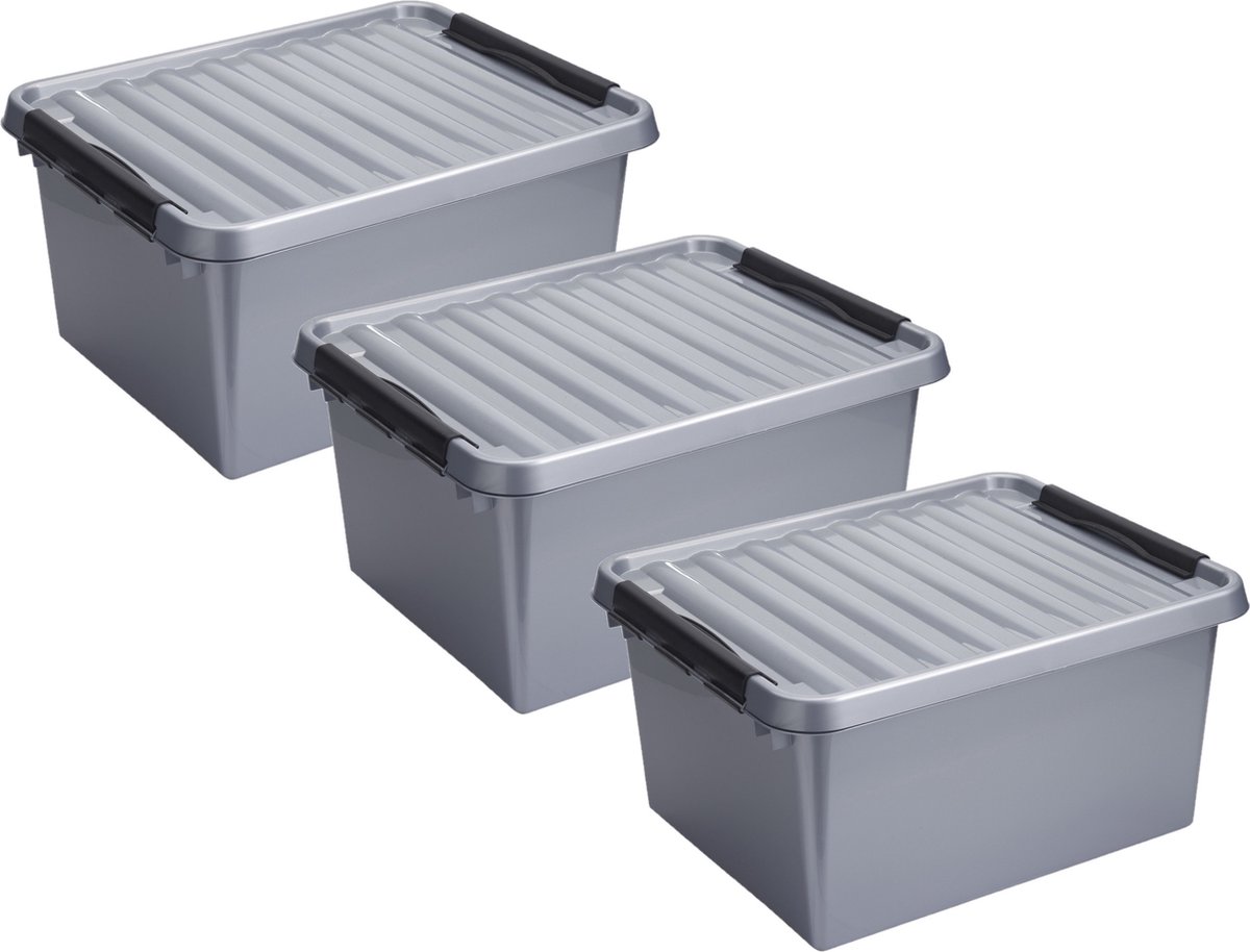 3x stuks opberg box/opbergdoos 36 liter 50 x 40 x 26 cm - Opslagbox - Opbergbak kunststof grijs/zwart