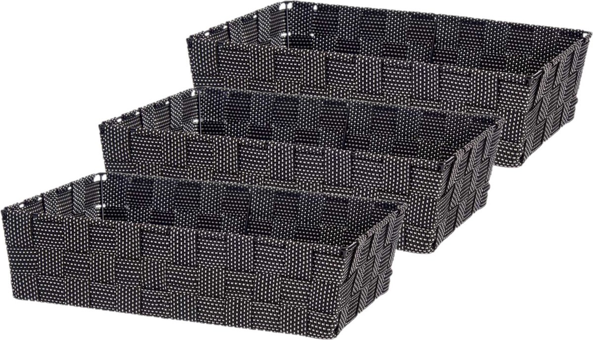 Kast/badkamer opbergmandjes - Set van 3x stuks - zwart - 34 x 21 x 8,5 cm - 10 liter - opbergmandjes