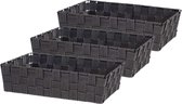 Set van 3x stuks kast/badkamer opbergmandjes zwart 34 x 21 x 8,5 cm - Kastmandjes/lade vakverdelers - Gevlochten stof met frame