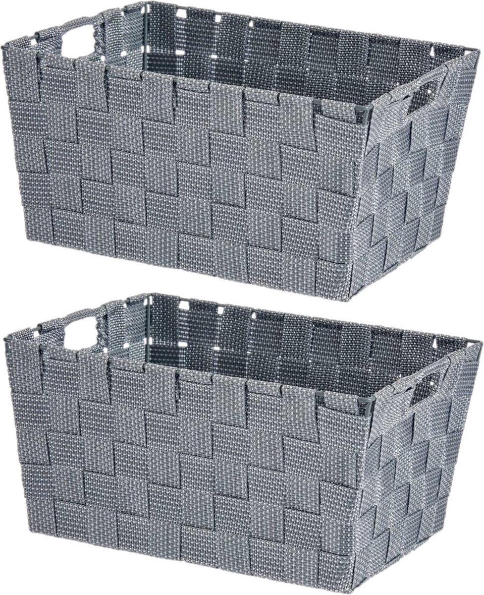 Kast/badkamer opbergmandjes - Set van 2x stuks - zilvergrijs - 30 x 20 x 14 cm - 10 liter - opbergmandjes