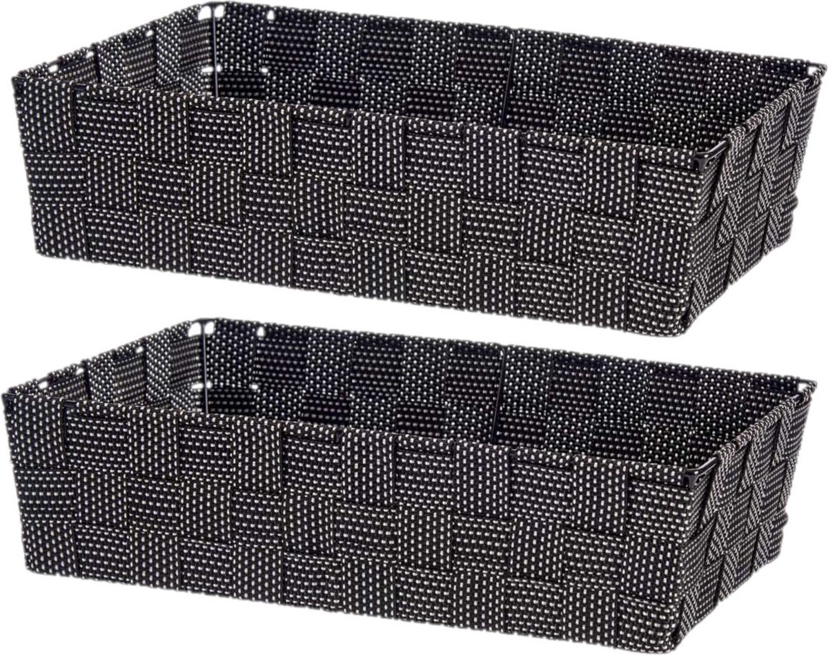 Kast/badkamer opbergmandjes - Set van 2x stuks - zwart - 34 x 21 x 8,5 cm - 10 liter - opbergmandjes