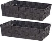 Set van 2x stuks kast/badkamer opbergmandjes zwart 34 x 21 x 8,5 cm - Kastmandjes/lade vakverdelers - Gevlochten stof met frame