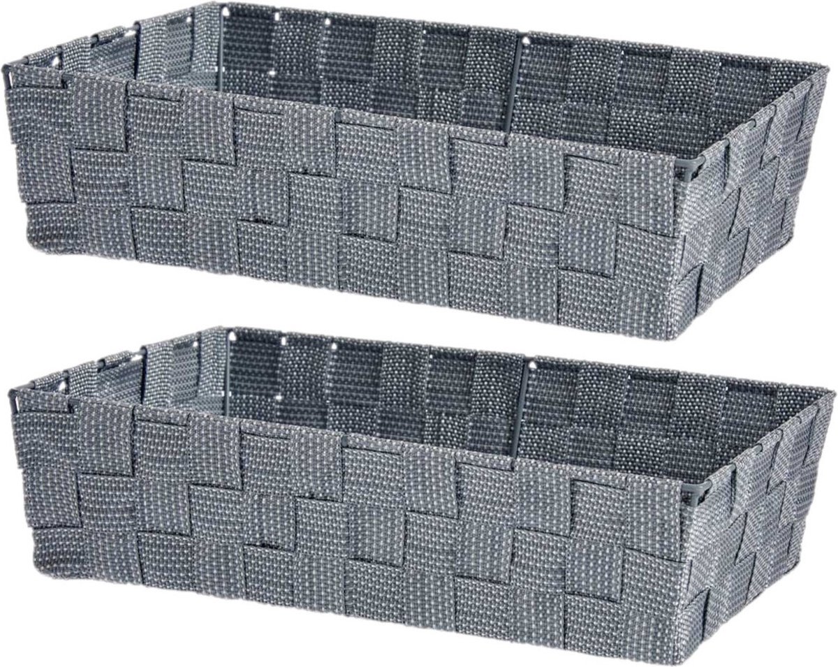Kast/badkamer opbergmandjes - Set van 2x stuks - zilvergrijs - 34 x 21 x 8,5 cm - 10 liter - opbergmandjes