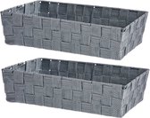 Set van 2x stuks kast/badkamer opbergmandjes zilvergrijs 34 x 21 x 8,5 cm - Kastmandjes/lade vakverdelers - Gevlochten stof met frame