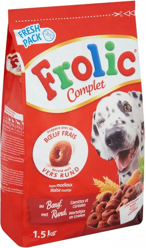 Frolic - Hondenvoer - Brokjes met rund, wortels en granen - 2 x 1,5kg