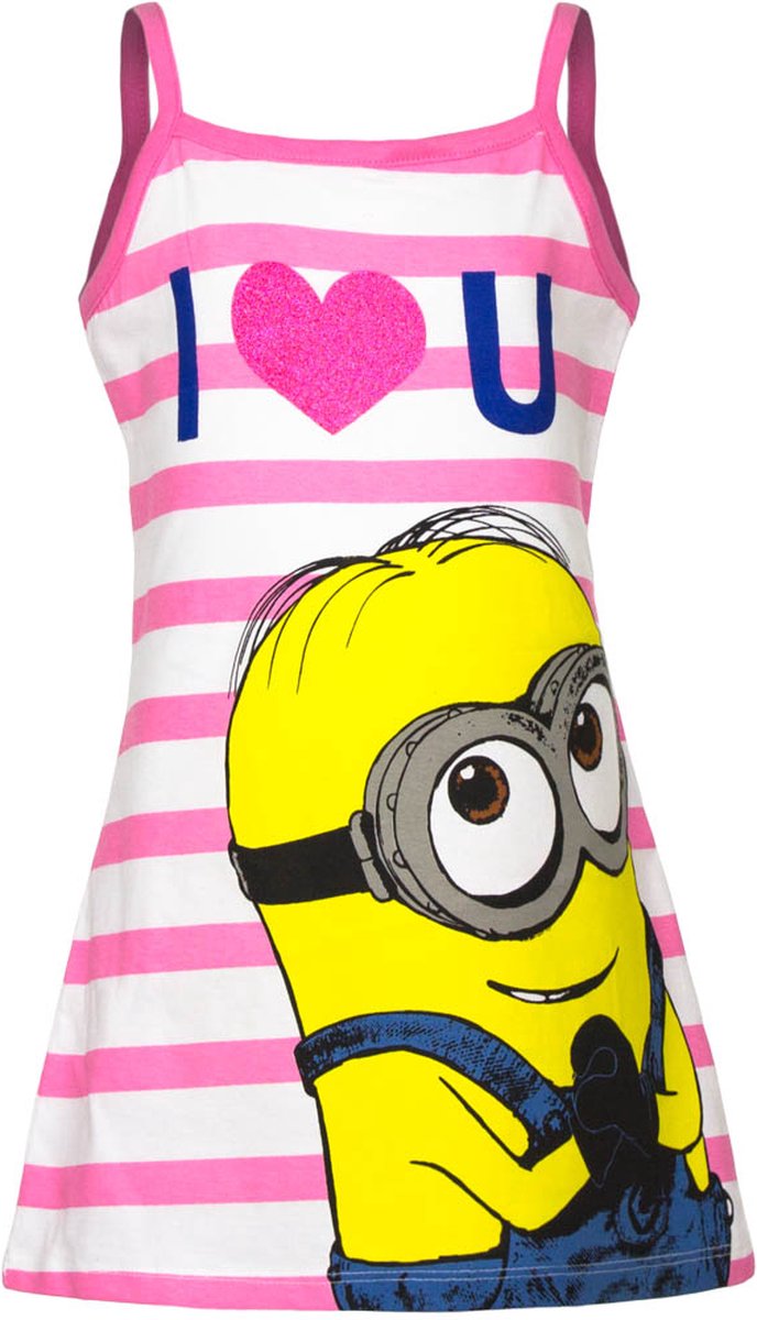 Minions Jurk - Roze - Spaghettibandjes - Maat 128 (8 jaar - 128 cm)